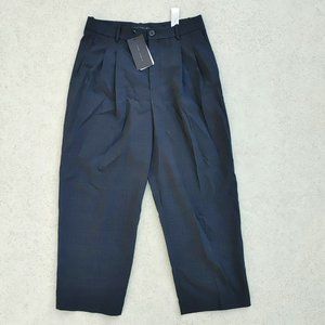NWT Zara PLEATEDWIDE LEGS NAVY PLAID MINIMALIST CROPPED TROUSERS PANTS. M